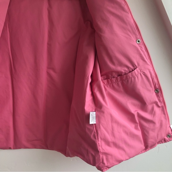 TALBOTS Goose Down Feather Puffer Vest Pink Hidden Hood Full Zip Snap Sz SP - Picture 11 of 16